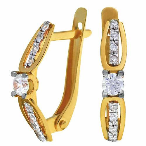 Серьги Золотая подкова, красное золото, 585 проба, фианит