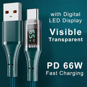 Кабель USB-Type-C для быстрой зарядки PD 66 W, 6 Ампер, 1.2 м, дисплей с индикатором тока, зарядка для Huawei, Xiaomi, Samsung (Зеленый)