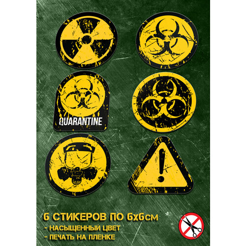 Гранжевые стикеры Biohazard и наклейки Радиация с эффектом царапин и и грязи в стиле сталкер, зомби и апокалипсис