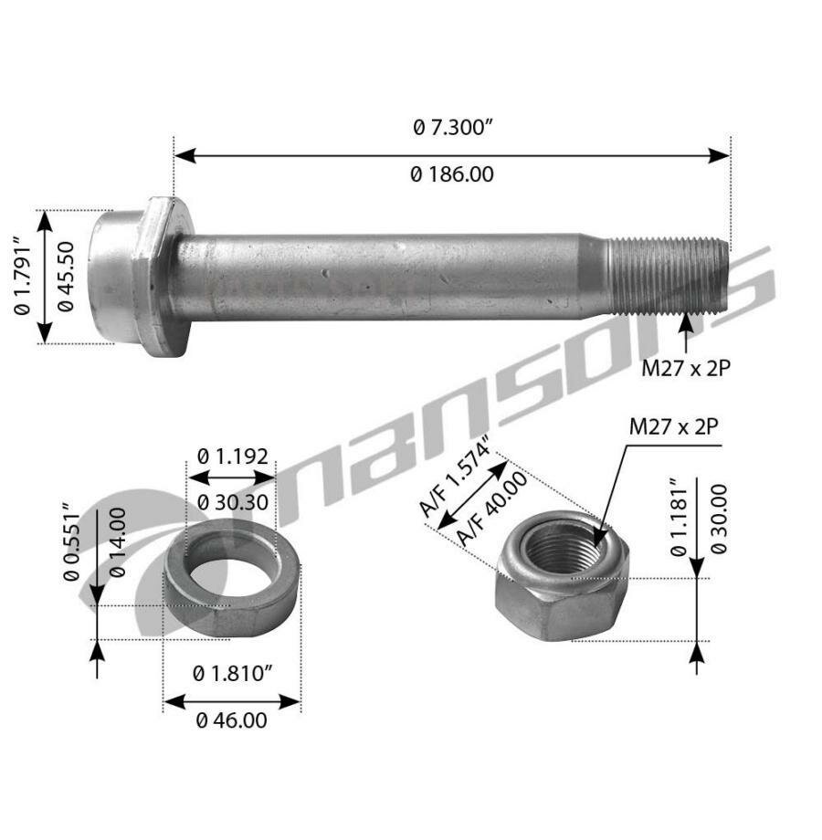 MANSONS 100031 100.031_болт рессоры! M27x2x186 головка круглая с юбкой\ SCHMITZ