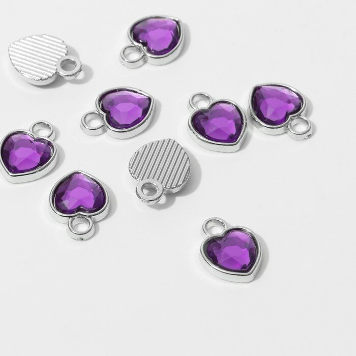 Концевик-подвеска "Сердечко" 17*13*02см (набор 10шт) цвет фиолетовый в серебре