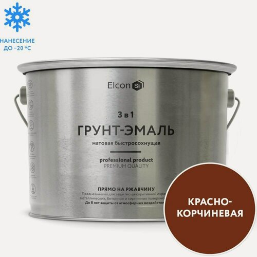 Изображение товара Быстросохнущая грунт-эмаль по металлу Elcon (3 в 1 по ржавчине; матовая; красно-коричневая; 2 кг) 00-00462665