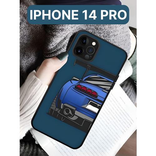 Защитный чехол на айфон 14 про силиконовый противоударный бампер для Apple, чехол на iphone 14 pro, машина, Toyota, синий