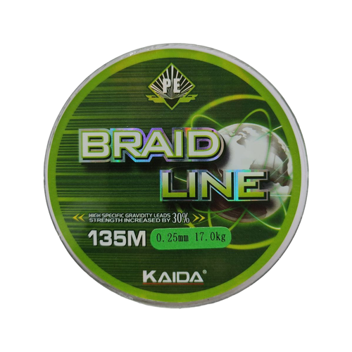 Плетеный шнур BRAID LINE Каида green 135m 0,25 мм 17.0кг плетенка kaida braid line