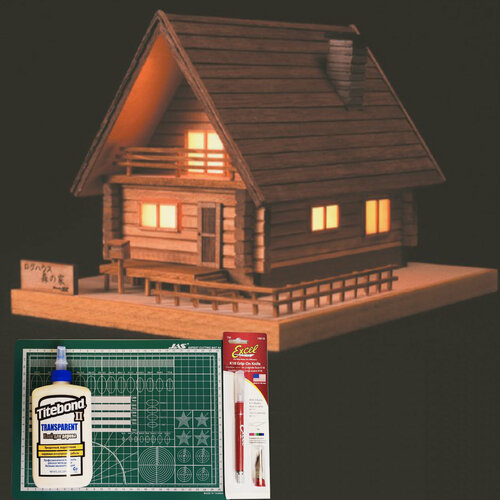 Изображение товара Сборная модель от Woody Joe, дом с подсветкой Mori-No-Ie, 168х134х127 мм, подарочный набор с инструментами и клеем
