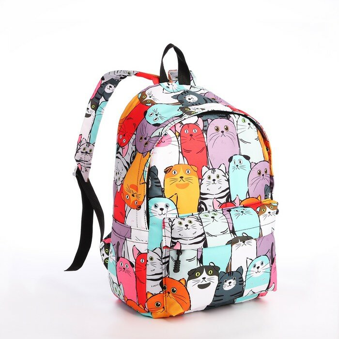 Рюкзак школьный из текстиля на молнии, 4 кармана, кошелёк, цвет разноцветный (1шт.)