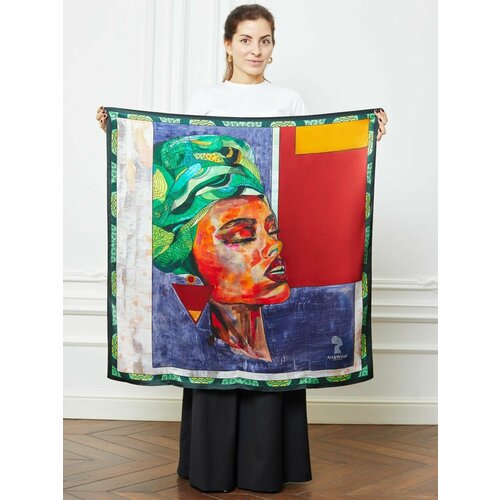 фото Платок ,90х90 см, зеленый, коралловый art&wear