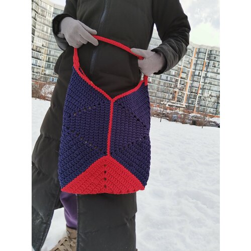 фото Сумка шоппер сумка шоппер на плечо mamalu 19991, фактура плетеная, вязаная, синий, красный нет бренда