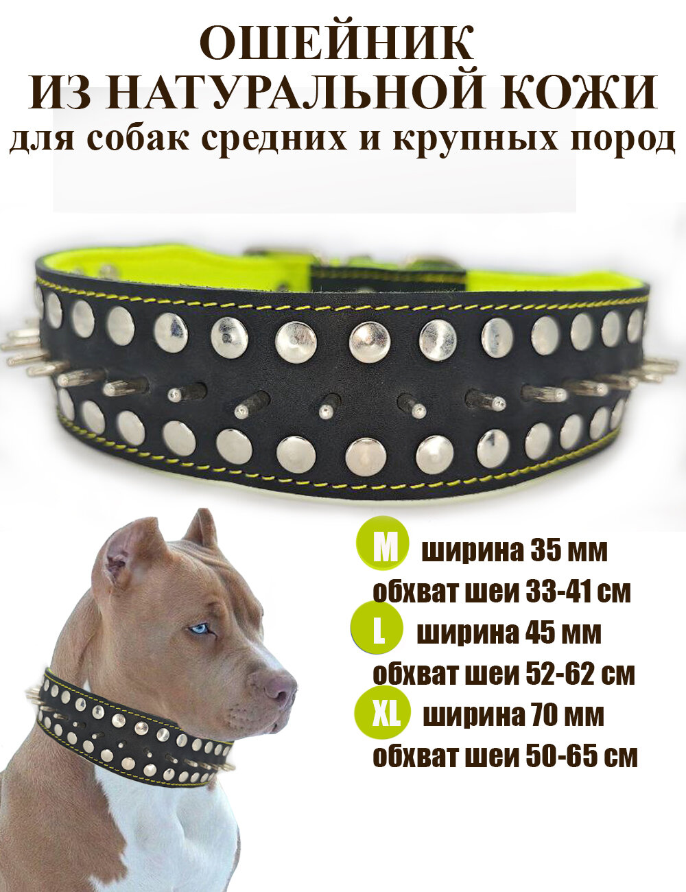 фото Кожаный ошейник Dober-Крут для собак с шипами