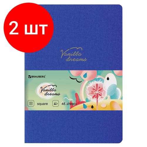Комплект 2 шт, Тетрадь 48 л. в клетку обложка кожзам под лён, сшивка, A5 (147х210мм), синий, BRAUBERG PASTEL, 403872