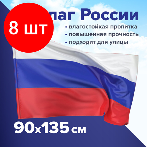 Комплект 5 шт, Флаг России 90х135 см без герба, прочный с влагозащитной ...