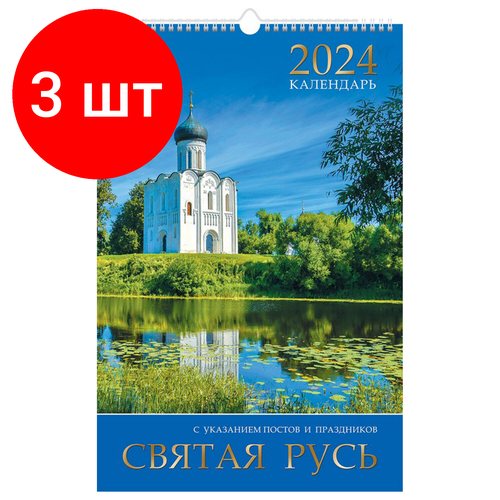 Комплект 3 шт, Календарь на гребне с ригелем на 2024 г, 30х45 см, люкс, 