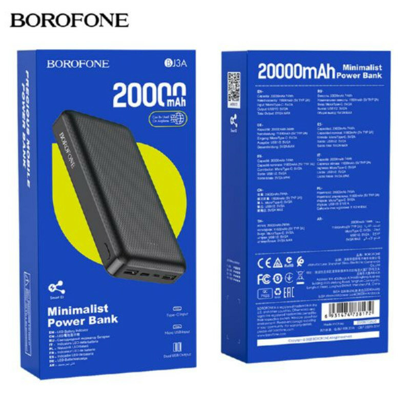 Внешний аккумуляторм Borofone Power Bank BJ3A Minimalist 20000mAh Black - фото №18