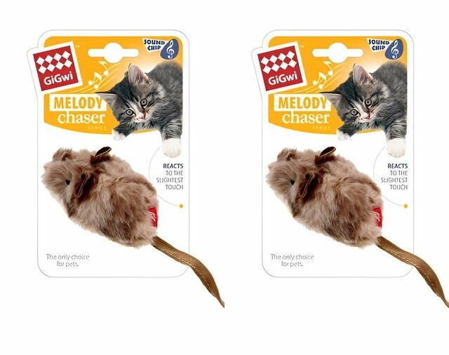 GiGwi Игрушка для кошек Мышка с электонным чипом, 9 см, 2 шт - фотография № 1