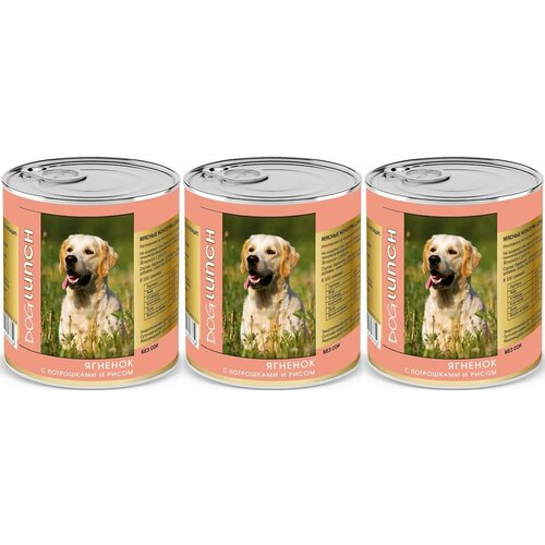 Dog Lunch Консервированный корм для собак , ягненок с потрошками и рисом в желе , 750г, 3 уп.