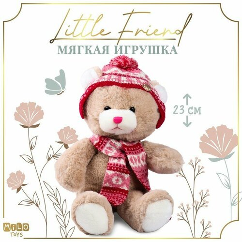 Мягкая игрушка Little Friend, мишка в шапке и шарфе, цвет розовый мягкая игрушка пингвин в шапке и шарфе 25см 12 1012 k6