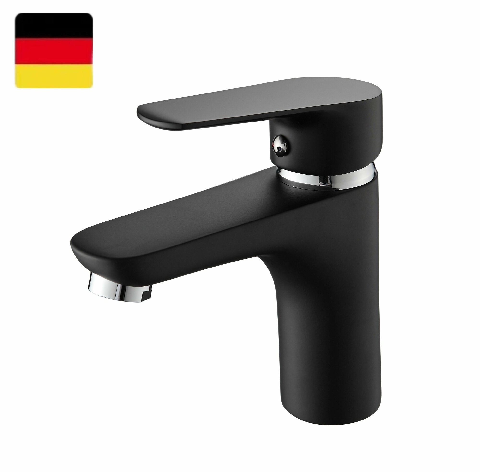 фото Смеситель для раковины в ванной, однорычажный, плоский, черный матовый