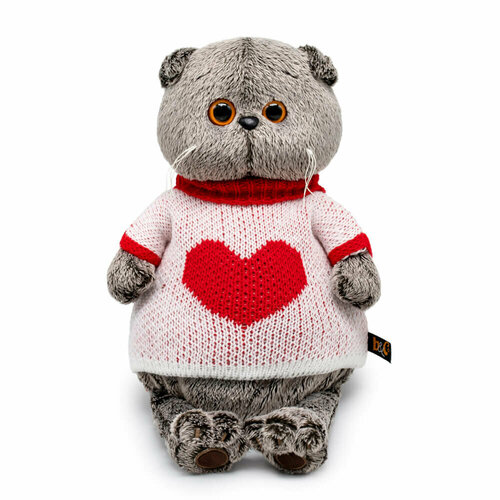Мягкая игрушка BUDIBASA кот Басик в свитере с сердцем, (25 см.)