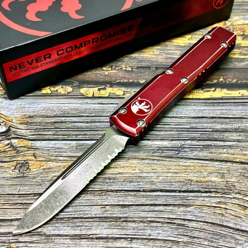 Нож складной MicroTech MCT12111DMR Ultratech, Part Serrated M390 Blade, Red Distressed Handle