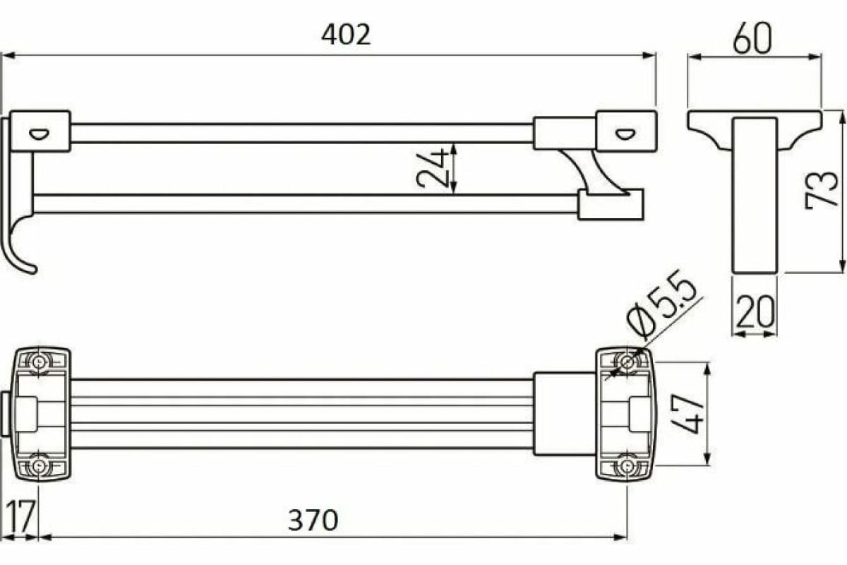 Штанга выдвижная PRESTIGE L-400 мм ЭКОНОМ GTV - фото №3