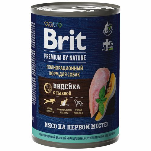 Консервы Brit Premium by Nature для взрослых собак всех пород с чувствительным пищеварением с индейкой, тыквой 6 шт х 410 грамм