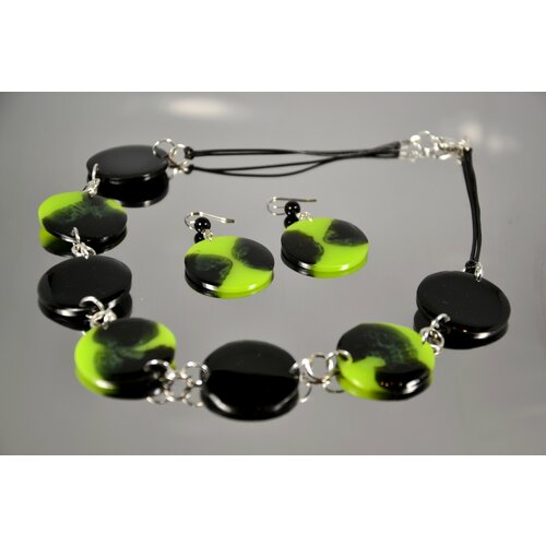 Комплект бижутерии Карамба: колье, серьги, размер колье/цепочки 51 см, черный, зеленый