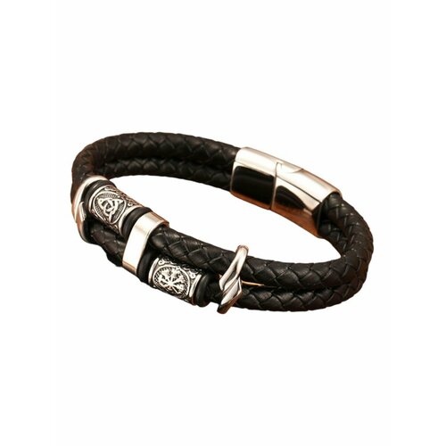 Плетеный браслет, размер 23 см, черный браслет yizai из натуральной кожи с якорем мужские браслеты из нержавеющей стали с подвесками в виде двух лев и волка