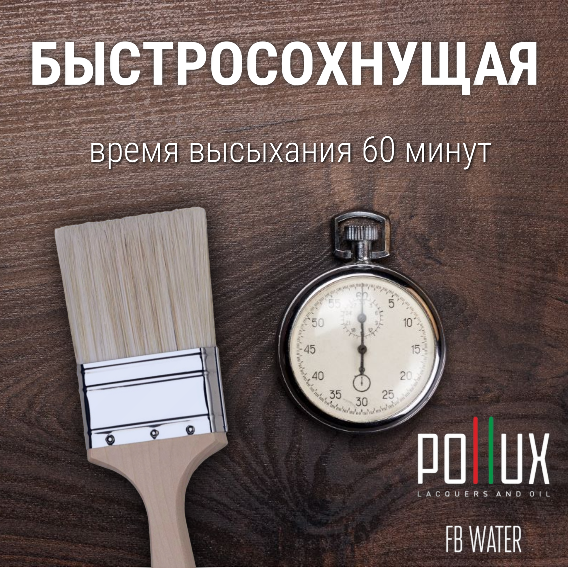 Краска для дерева акриловая водоотталлкивающая быстросохнущая моющаяся Pollux FB Water 200 "Кокосовые острова" для фасадов/ для наружных и внутренних работ, полуматовая, цвет кофейный, объем 1 л — фото 1