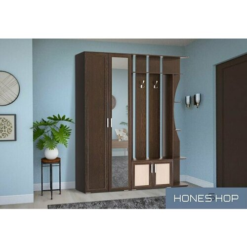 Прихожая Стелла ЛДСП/МДФ корпус венге цава, фасад венге цава (вставки дуб молочный), 140х59х215