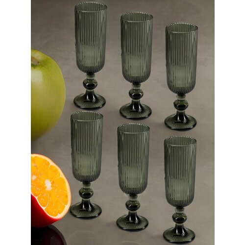 Набор фужеров 6 шт для шампанского Грани 6 шт 150 мл 185 см цвет графит 2850₽