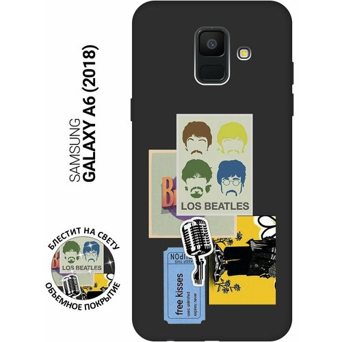 Матовый Soft Touch силиконовый чехол на Samsung Galaxy A6 (2018), Самсунг А6 2018 с 3D принтом Beatles Stickers черный матовый soft touch силиконовый чехол на samsung galaxy a6 2018 самсунг а6 2018 с 3d принтом gucci stickers черный