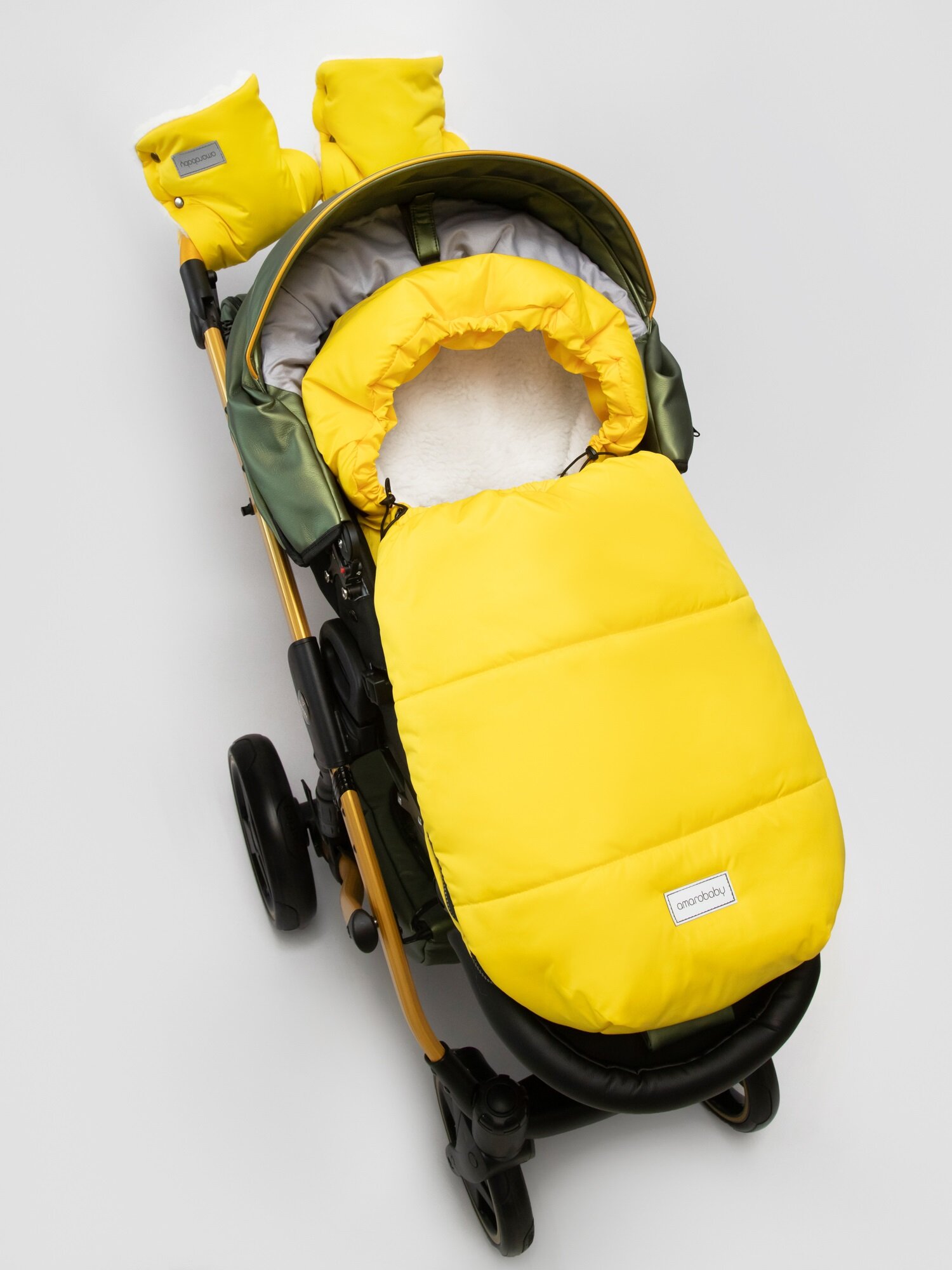Конверт зимний меховой AMAROBABY Snowy Travel Зверята, хаки, 105 см - фото №20