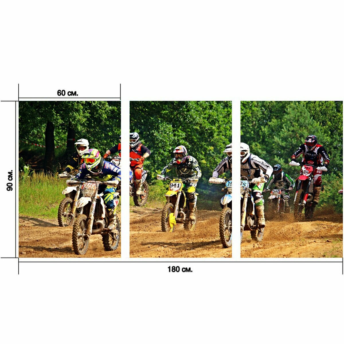 Модульный постер "Мотоцикл, виды спорта, мотокросс" 180 x 90 см. для интерьера