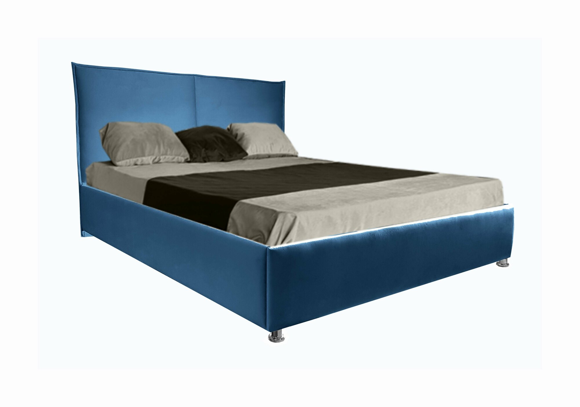 Двуспальная кровать Элен 160x200 с подъемным механизмом и с коробом для белья велюр бирюзовый ножки 13 см хром