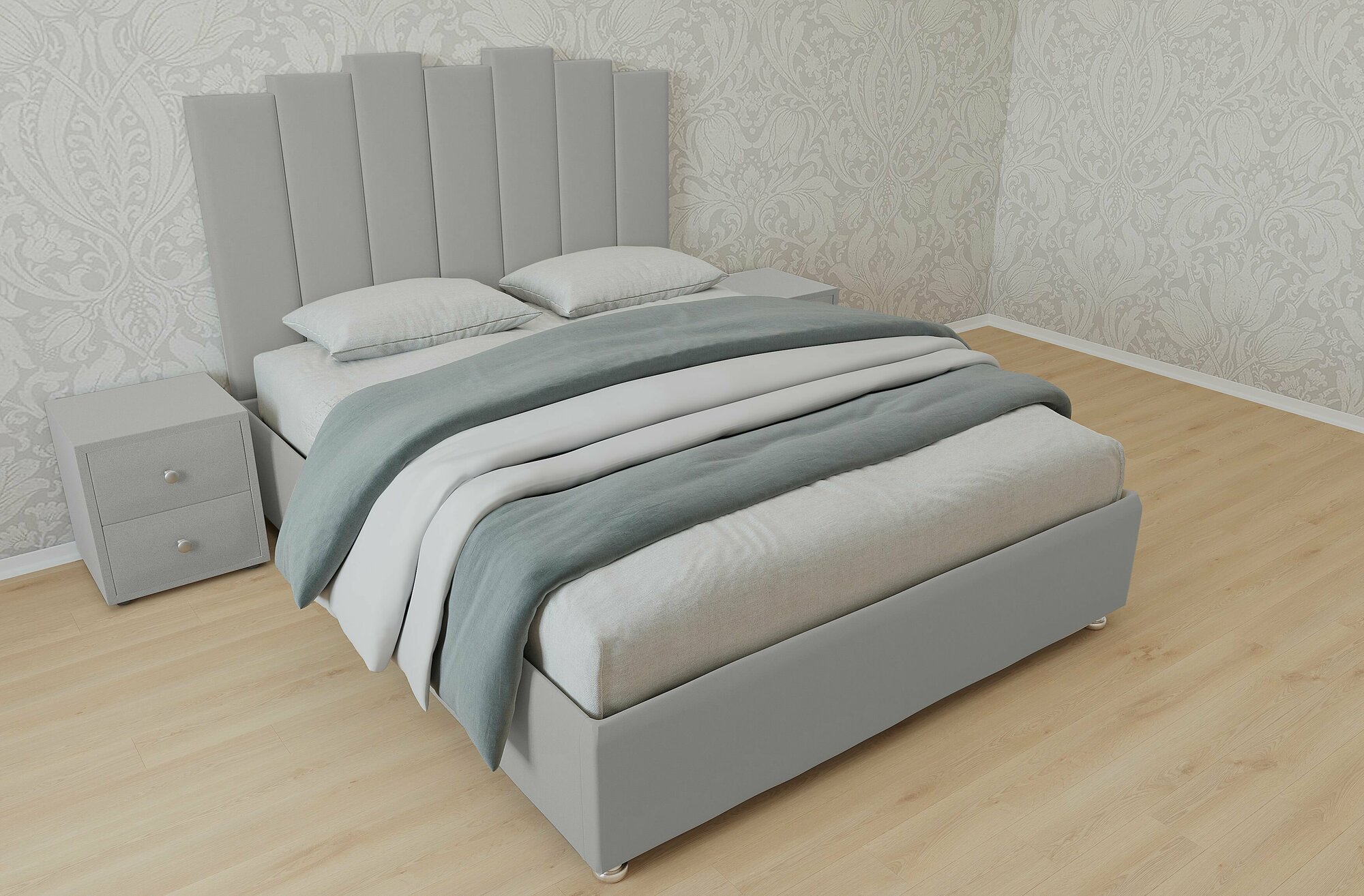 Односпальная кровать Джульетта 80x200 основание металлическое с ламелями велюр серый без ножек