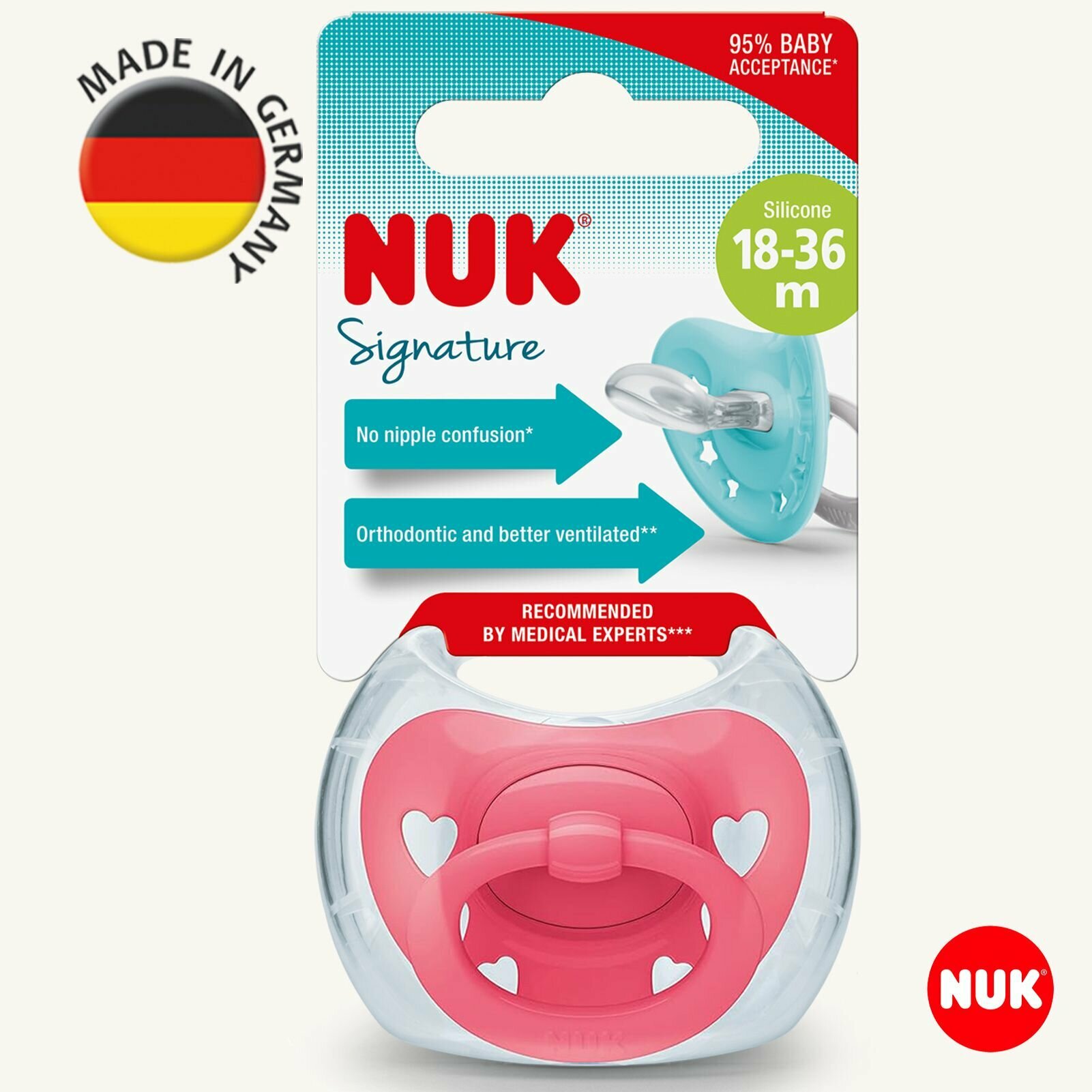 NUK SIGNATURE Силиконовая соска-пустышка для малышей 18-36 месяцев, 1 шт