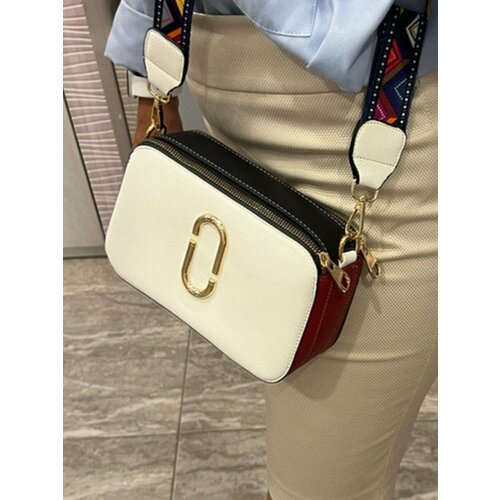 Сумка кросс-боди , фактура зернистая, тиснение, рельефная, белый, черный, красный