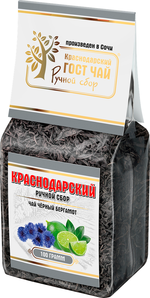 Чай черный краснодарский ГОСТ ЧАЙ ручной сбор с бергамотом байховый, листовой, 100г