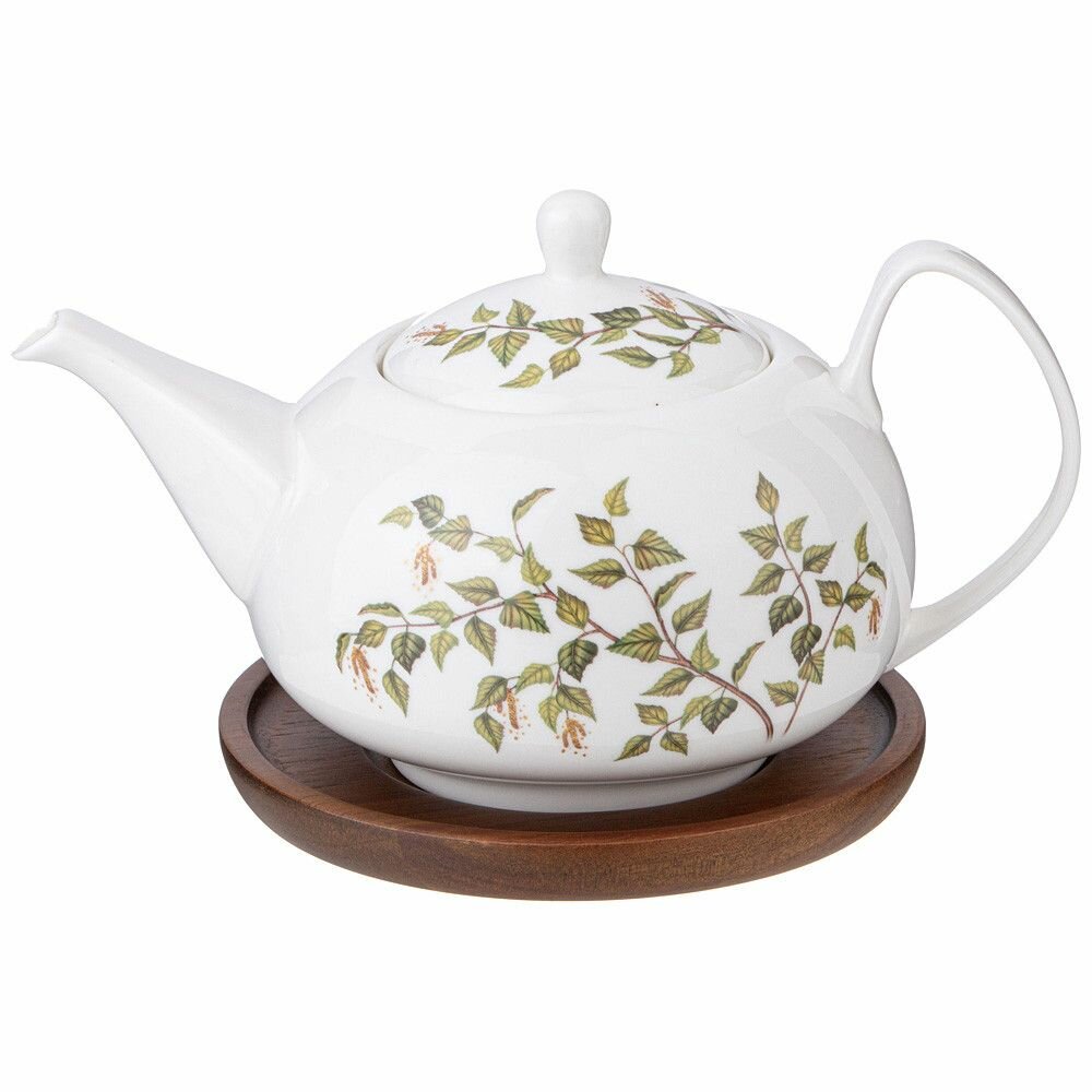 фото Чайник Березки на деревянной подставке Объем: 930 мл