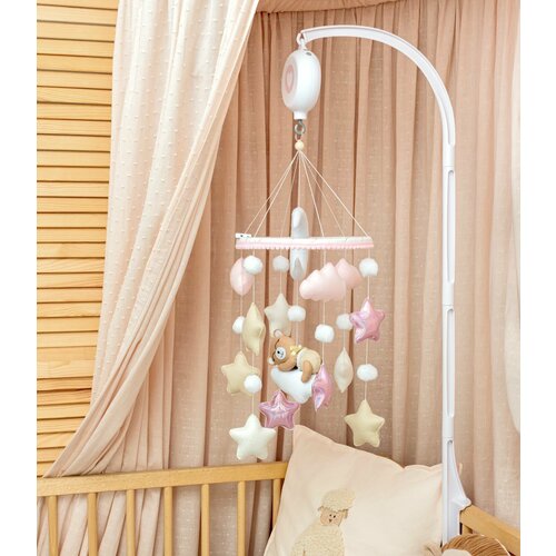 Музыкальный мобиль в кроватку для новорожденных детей для девочки мобиль каруселька на кроватку с проектором и ночником есть регулировка громкости
