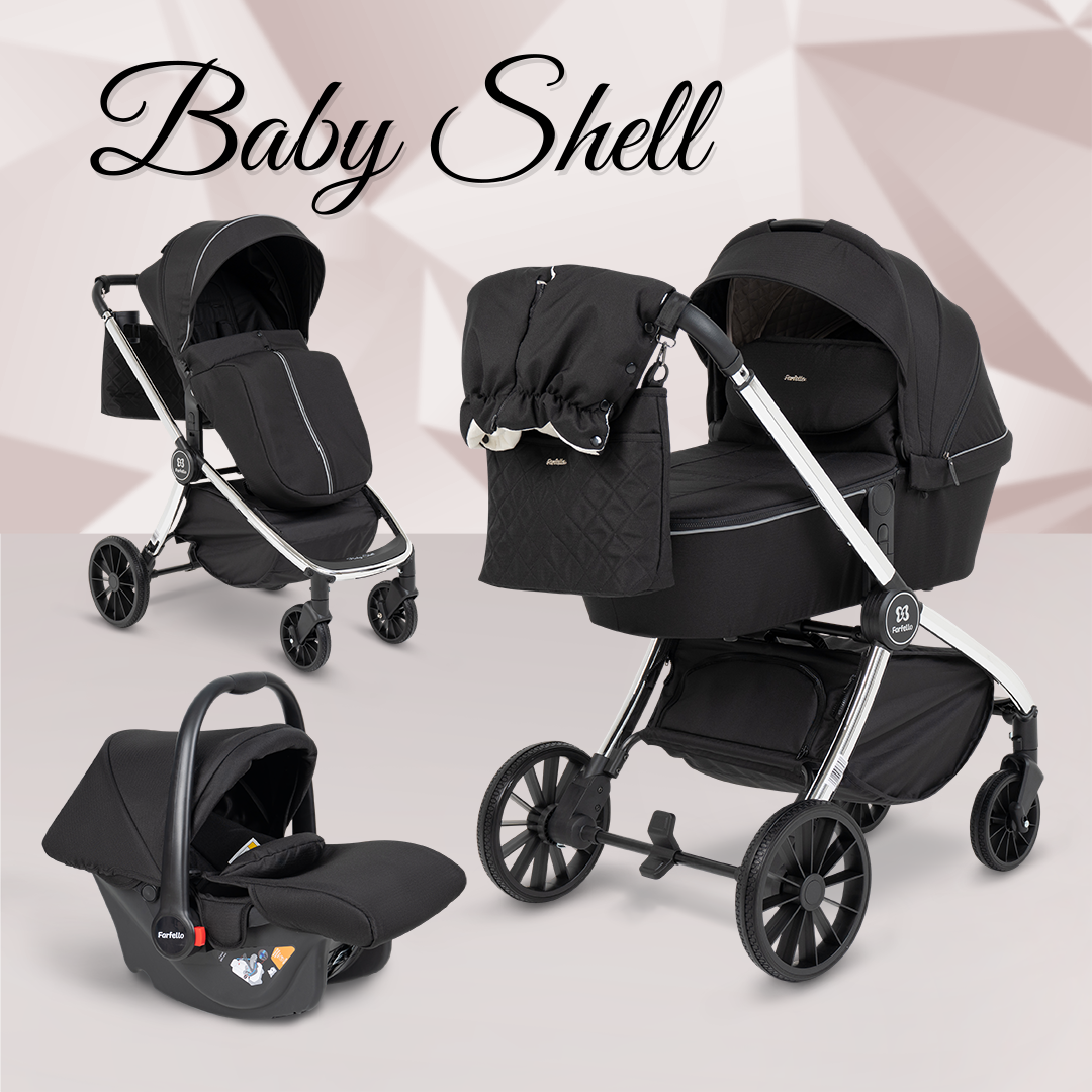 Коляска 3 в 1 для новорожденных Farfello Baby Shell, Черный хром