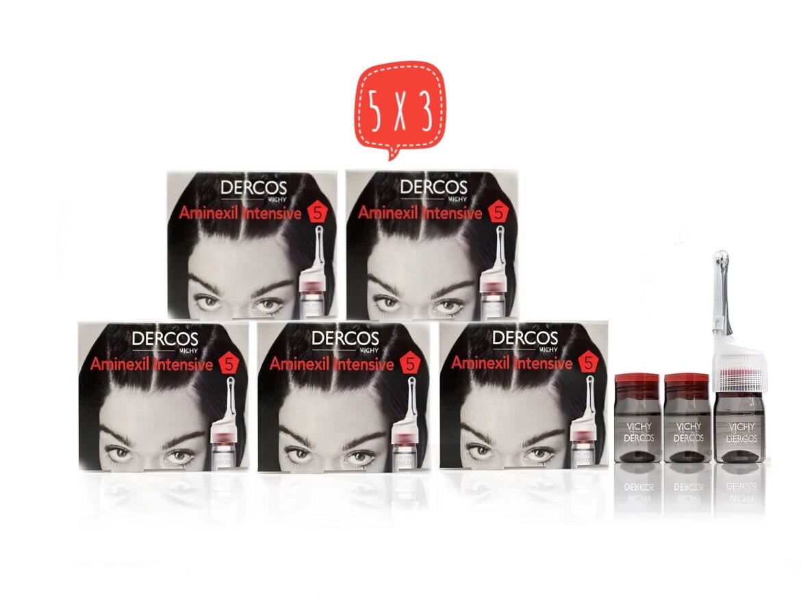 Vichy Dercos 5 - комплексное средство для женщин против выпадения волос, 5 упаковок по 3 шт