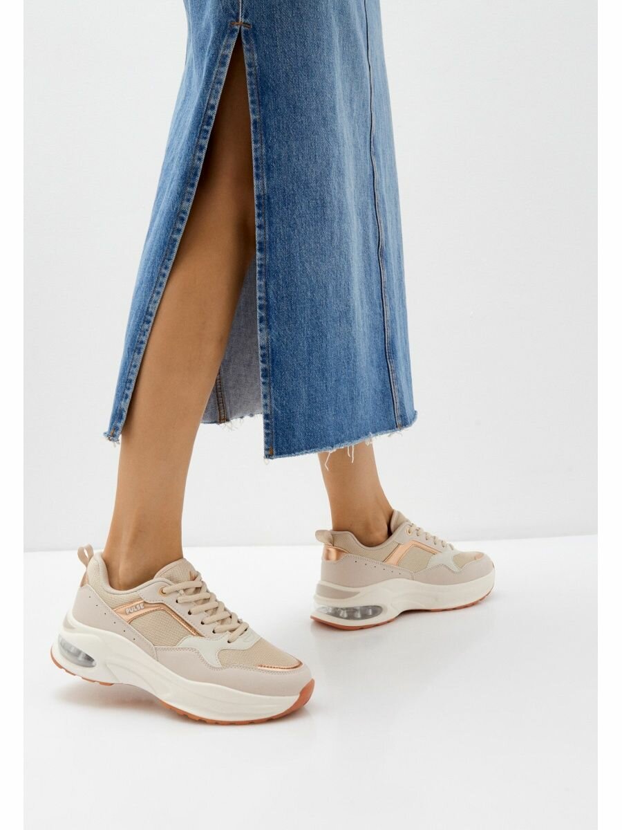 фото Бежевые женские тряпочные кроссовки на шнуровке Pulse 189-31WA-703TT