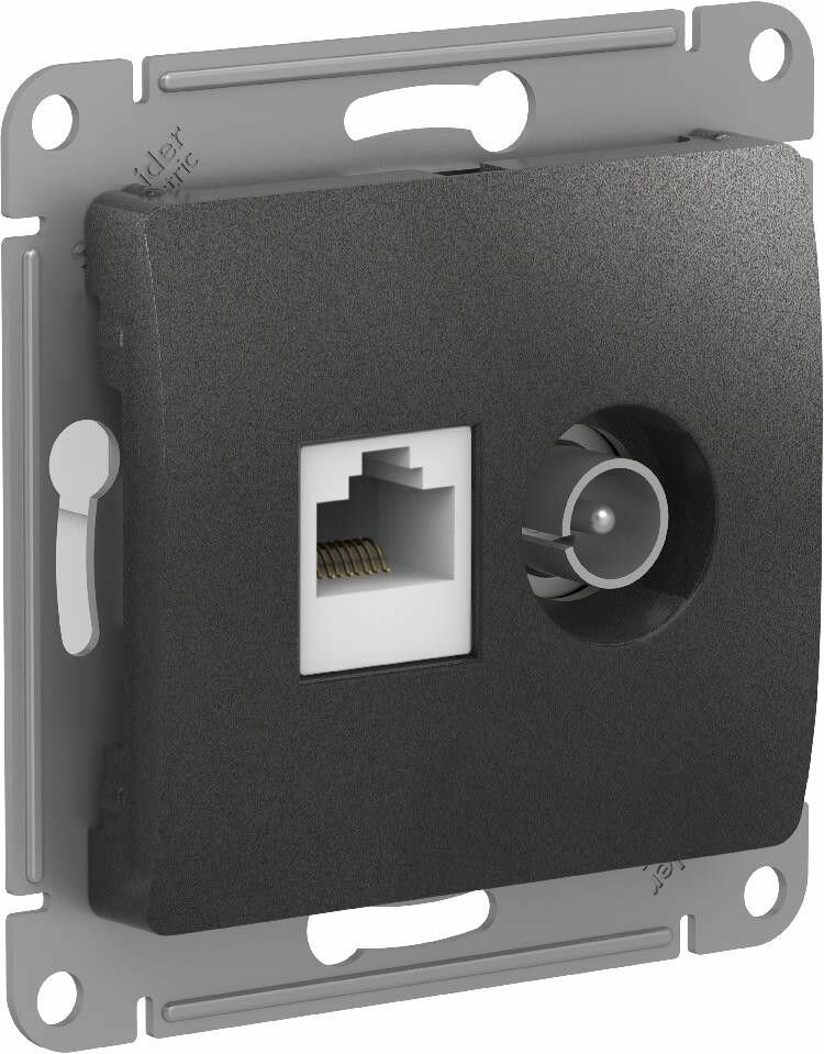Розетка двойная компьютерная встраиваемая Schneider Electric Glossa RJ45 UTP cat 5e цвет антрацит - фото №1