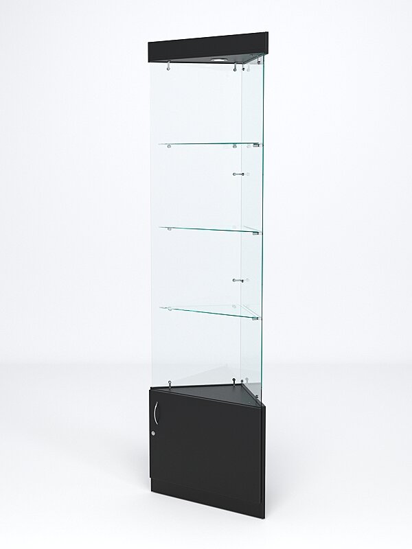 Витрина стеклянная "истра" угловая №101-У трехгранная (без дверок, бока - стекло), Черный 45 x 45 x 210 см