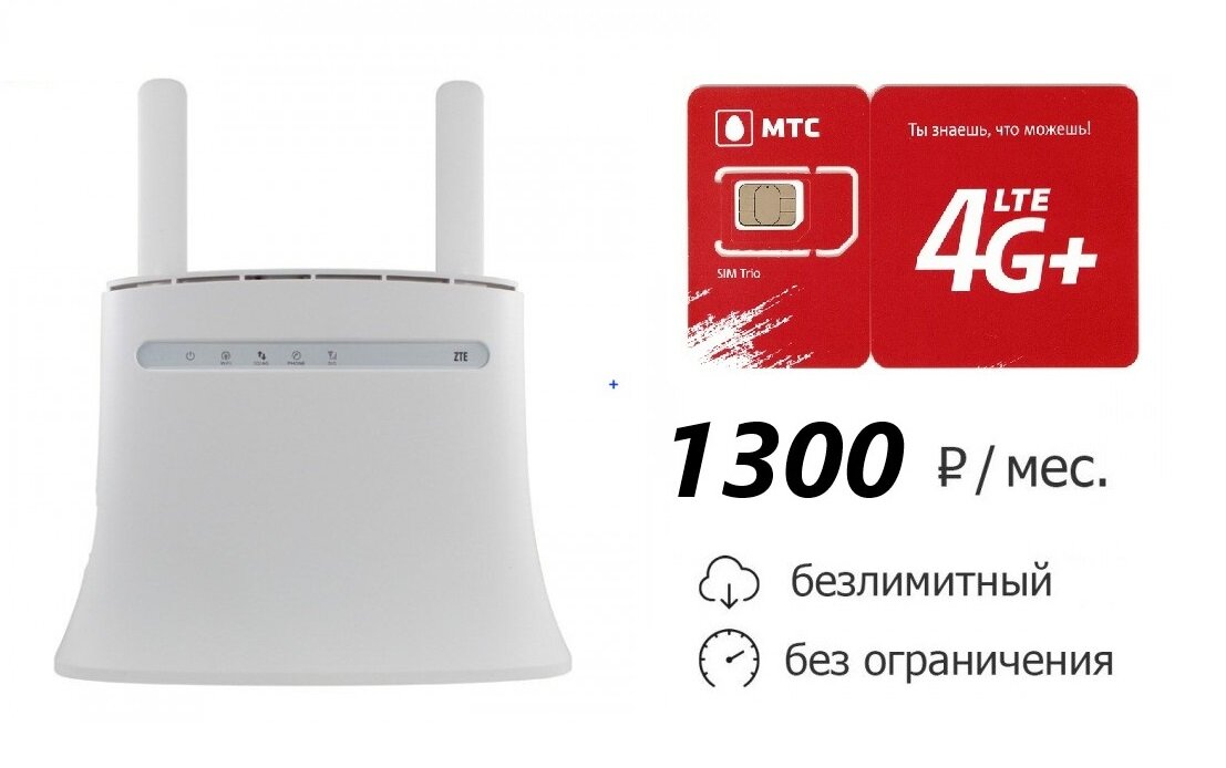 ZTE MF283 с симкартой мтс Безлимит 1300 р/мес.