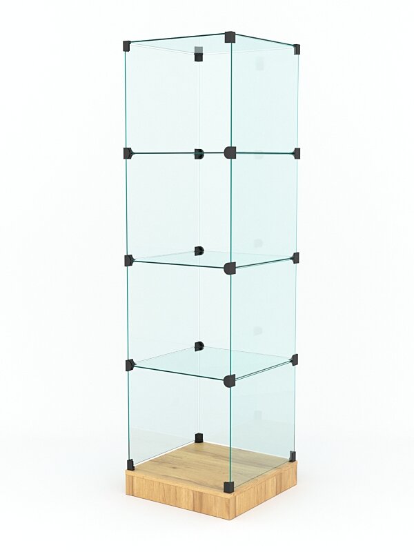 Витрина стеклянная "КУБ" №2 стаканчик (без дверок, передняя стенка - стекло), Дуб Золотистый 45 x 45 x 160 см