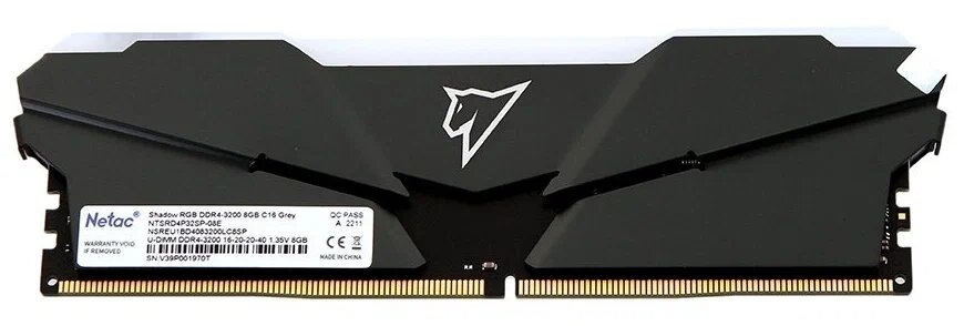 Модуль памяти DDR4 Netac Shadow RGB 8GB 3200MHz CL16 1.35V / NTSRD4P32SP-08E / Gray / with radiator