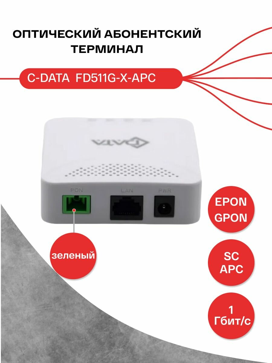 Оптический абонентский терминал C-DATA xPON ONT FD511G-X-APC (Порт: SC/APC (зеленый))