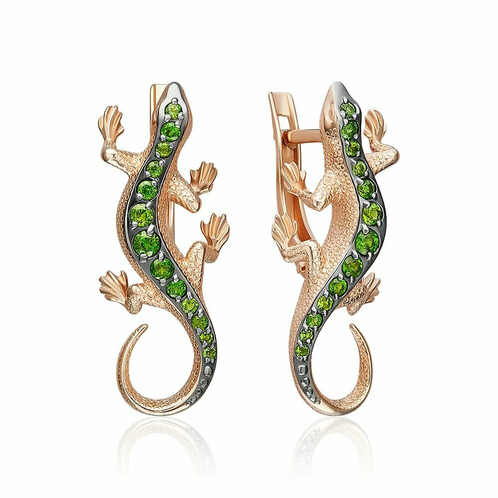 Серьги PLATINA, красное золото, 585 проба, хромдиопсид, , красный